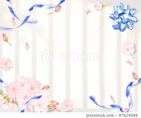 Light pink cute cherry blossoms and light blue ribbon decoration-beautiful frame background material of light and shadow 97824098