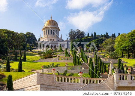 Bahai Gardens in Haifa, Israel. Tourist Attraction Bahai Gardens in Haifa, Israel. Tourist Attraction 97824146