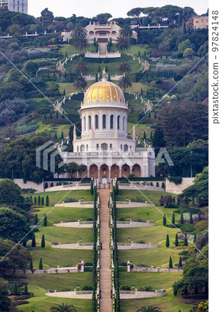 Bahai Gardens in Haifa, Israel. Tourist Attraction Bahai Gardens in Haifa, Israel. Tourist Attraction 97824148