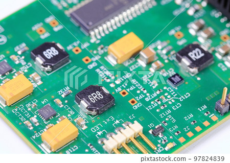 Computer printed circuit board with electronic... - Stock Photo ...