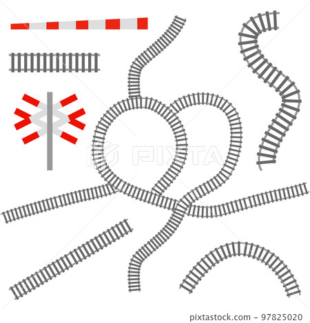 Rails, sleepers, railroad and signs set for creativity. View from above 97825020