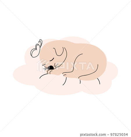 Cute sleeping puppy on the clouds. Gentle colors. For newborns 97825034