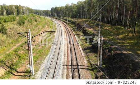 The Trans-Siberian Railway in Russia. Drone view. The Trans-Siberian Railway in Russia. Drone view. 97825245