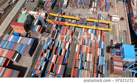 Top view. Commercial Sea Port. Industrial port with containers. Top view. Commercial Sea Port. Industrial port with containers. 97825272