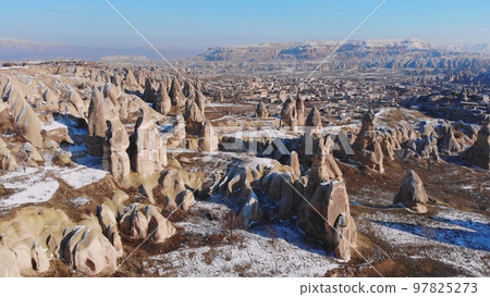 Cappadocia Mountains in Turkey. Drone video in winter Cappadocia Mountains in Turkey. Drone video in winter 97825273