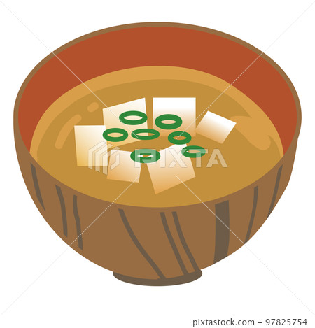 Illustration of tofu and green onion miso soup 97825754