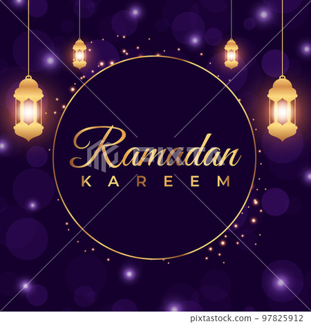 Ramadan background for social media post design template. Islamic banner ads with luxury purple gold effect. Ramadan poster. Vector illustration 97825912