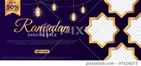 Special Sale Ramadan. Sale Islamic Ornament Lantern Banner Template. Suitable for social media post and web header. Vector illustration 97826073