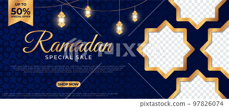 Special Sale Ramadan. Sale Islamic Ornament Lantern Banner Template. Suitable for social media post and web header. Vector illustration 97826074