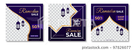 Set of Ramadan sale banner template. Ramadan Sale Banner Template Design with photo collage. Suitable for social media post, instagram and web internet ads. Vector illustration 97826077