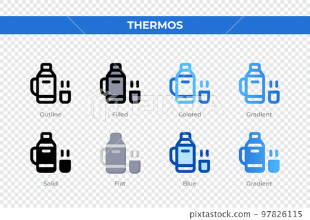 Thermos icons in different style. Thermos icons set. Holiday symbol. Different style icons set. Vector illustration 97826115