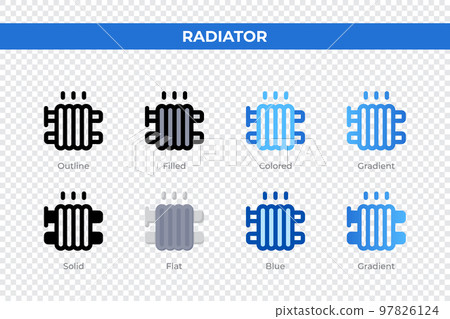 Radiator icons in different style. Radiator icons set. Holiday symbol. Different style icons set. Vector illustration Radiator icons in different style. Radiator icons set. Holiday symbol. Different style icons set. Vector illustration 97826124