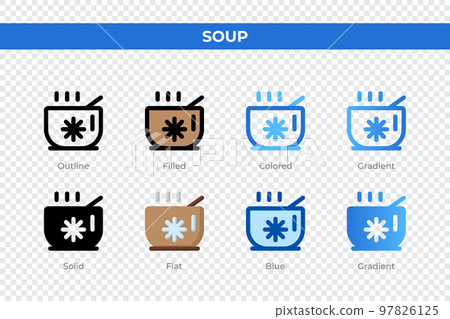 Soup icons in different style. Soup icons set. Holiday symbol. Different style icons set. Vector illustration Soup icons in different style. Soup icons set. Holiday symbol. Different style icons set. Vector illustration 97826125