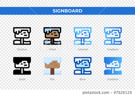 Signboard icons in different style. Signboard icons set. Holiday symbol. Different style icons set. Vector illustration Signboard icons in different style. Signboard icons set. Holiday symbol. Different style icons set. Vector illustration 97826128