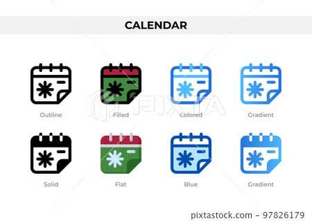 Calendar icons in different style. Calendar icons set. Holiday symbol. Different style icons set. Vector illustration Calendar icons in different style. Calendar icons set. Holiday symbol. Different style icons set. Vector illustration 97826179