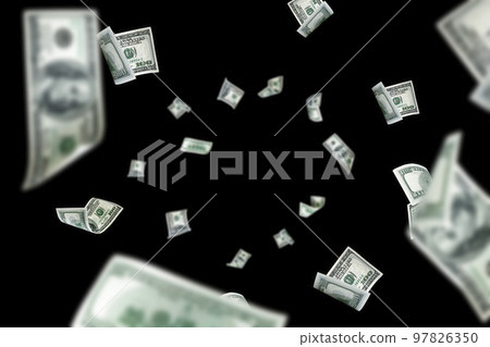 Money stack. Hundred dollars of America. Falling money isolated, us bill black background. Money stack. Hundred dollars of America. Falling money isolated, us bill black background. 97826350