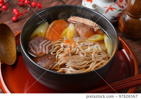 Note) Steam is synthetic. Duck nanban soba, duck nanban, duck nanban soba, duck nanban, soba, soba, duck meat and green onion soba. 97826567