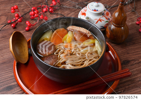 Note) Steam is synthetic. Duck nanban soba, duck nanban, duck nanban soba, duck nanban, soba, soba, duck meat and green onion soba. 97826574