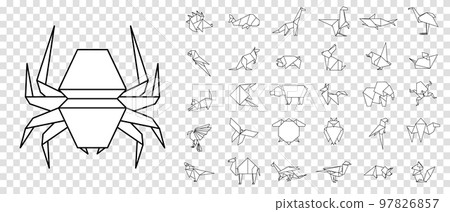 Line origami animals. Abstract polygon animals. Folded paper shapes. Vector animal icons set. Origami. A set of origami. Vector illustration 97826857