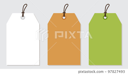 Set blank paper price tags or gift tags. Paper labels with cord. Set template shopping labels with shadow. Price tag collection. Vector illustration Set blank paper price tags or gift tags. Paper labels with cord. Set template shopping labels with shadow. Price tag collection. Vector illustration 97827493