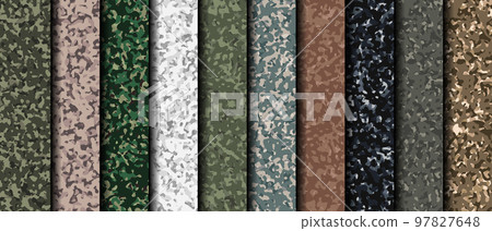 Set of 10 camouflage backgrounds. Abstract military or hunting camouflage background. Vector illustration 97827648
