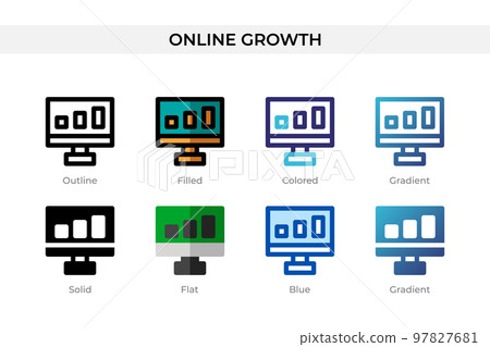 Online Growth icon in different style. Online Growth vector icons designed in outline, solid, colored, filled, gradient, and flat style. Symbol, logo illustration. Vector illustration Online Growth icon in different style. Online Growth vector icons designed in outline, solid, colored, filled, gradient, and flat style. Symbol, logo illustration. Vector illustration 97827681