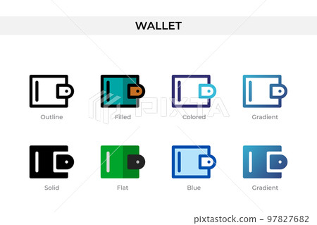 Wallet icon in different style. Wallet vector icons designed in outline, solid, colored, filled, gradient, and flat style. Symbol, logo illustration. Vector illustration Wallet icon in different style. Wallet vector icons designed in outline, solid, colored, filled, gradient, and flat style. Symbol, logo illustration. Vector illustration 97827682
