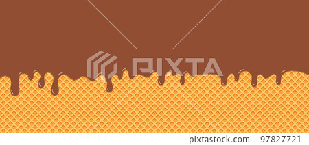 Chocolate ice-cream melted on waffle background. Vector Illustration 97827721