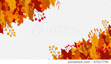 Hello autumn falling leaves. Autumnal foliage fall and popular leaves. Autumn design. Charming autumn pattern. Hand drawn. Vector illustration 97827799