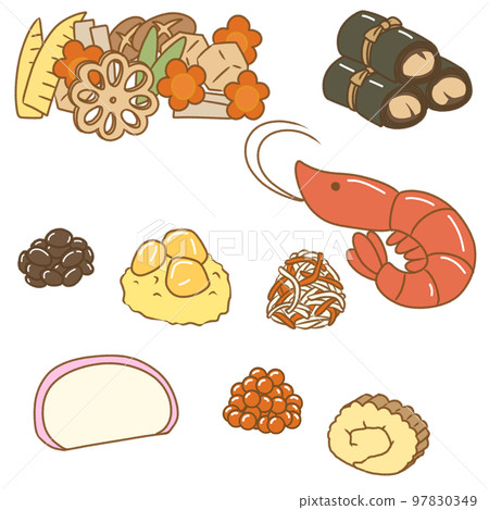 Illustration without weights of cute New Year dishes Illustration without weights of cute New Year dishes 97830349