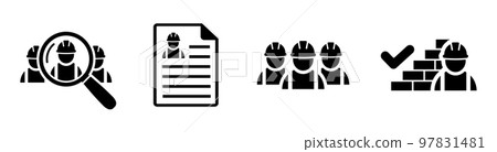 Building contractor icon set. Search, brick wall Building contractor icon set. Search, brick wall 97831481
