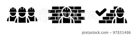 Good job of construction workers icon set in black 97831486
