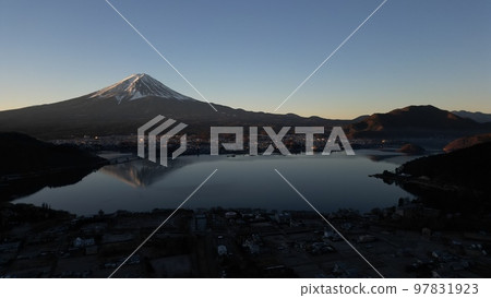 New Year's Day 2023 Upside-down Fuji at sunrise reflected in Lake Kawaguchi New Year's Day 2023 Upside-down Fuji at sunrise reflected in Lake Kawaguchi 97831923