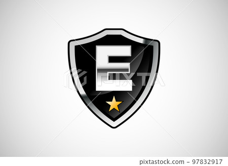 Initial letter E with shield icon logo design vector illustration. Shield with monogram alphabet 97832917