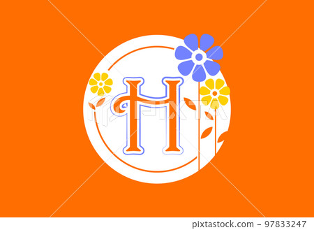 Floral monogram letter H. Initial alphabet with botanical elements. Floral alphabet vector design 97833247