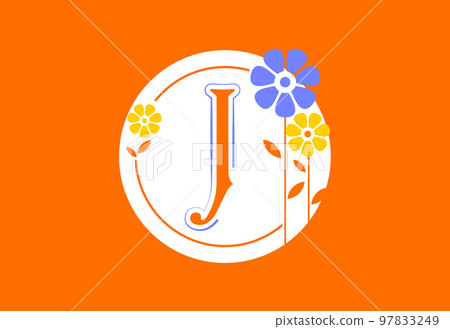 Floral monogram letter J. Initial alphabet with botanical elements. Floral alphabet vector design 97833249