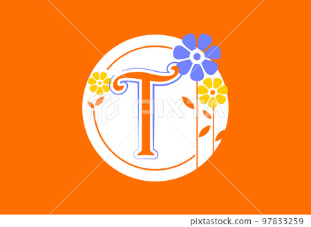 Floral monogram letter T. Initial alphabet with botanical elements. Floral alphabet vector design Floral monogram letter T. Initial alphabet with botanical elements. Floral alphabet vector design 97833259