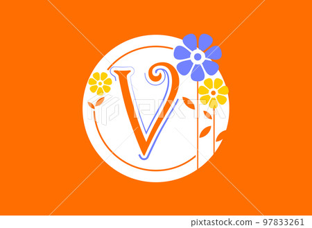 Floral monogram letter V. Initial alphabet with botanical elements. Floral alphabet vector design 97833261