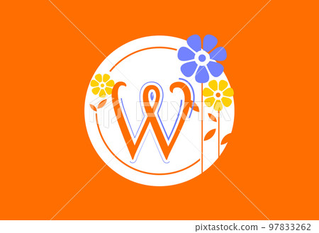 Floral monogram letter W. Initial alphabet with botanical elements. Floral alphabet vector design Floral monogram letter W. Initial alphabet with botanical elements. Floral alphabet vector design 97833262