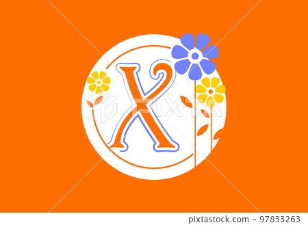 Floral monogram letter X. Initial alphabet with botanical elements. Floral alphabet vector design 97833263