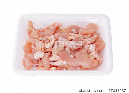 Domestic chicken, breast and thigh meat (for zoni) in food tray [white background/clipping] 97833687