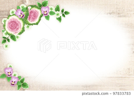 紫葉牡丹三色堇仿古木紋相框 97833783