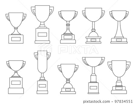 Line trophy cup collection. Championship prize element for games and app 97834551