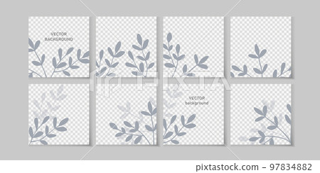 Trendy vector set for Social media stories and post, mobile apps, banners design, web ads. Template squared background with copy space and tropical leaves. Editable frame, mockup for advertising Trendy vector set for Social media stories and post, mobile apps, banners design, web ads. Template squared background with copy space and tropical leaves. Editable frame, mockup for advertising 97834882