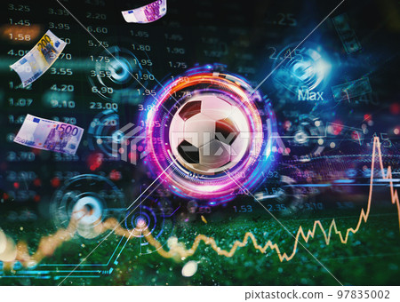 Soccerball with football online bet analytics and statistics background Soccerball with football online bet analytics and statistics background 97835002