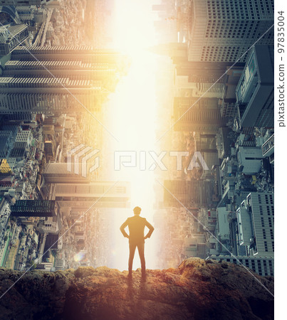 Businessman looks to the future of work and business opportunities Businessman looks to the future of work and business opportunities 97835004