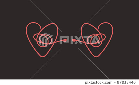 Two hearts in love line hand drawn concept 97835446