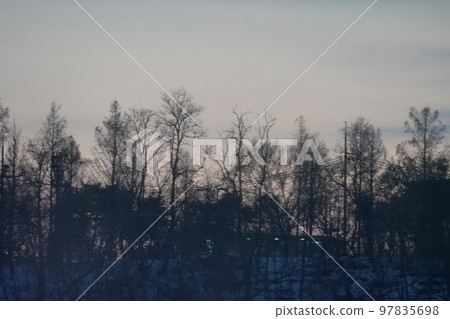 Winter afternoon landscape with a view of the winter forest Winter afternoon landscape with a view of the winter forest 97835698