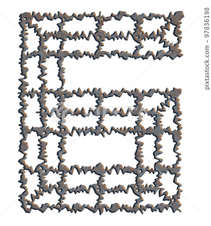 Dull and oxidized metallic font with rusty stains.Art number. 97836198