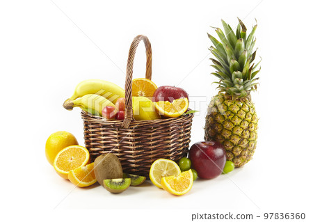 assorted fruits on white background 97836360